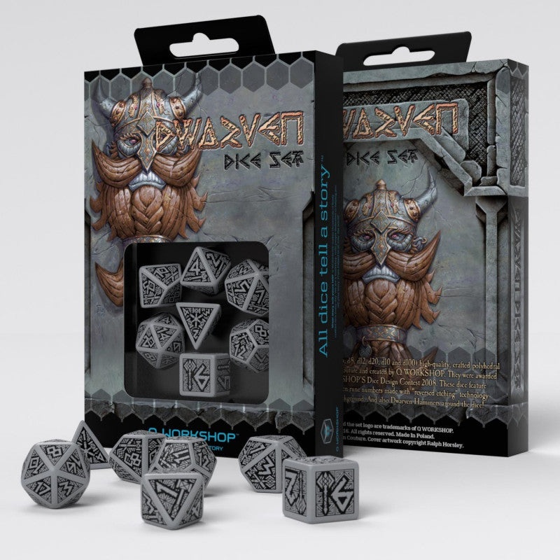 Q Workshop SDWA03 Dwarven Gray & black Dice Set