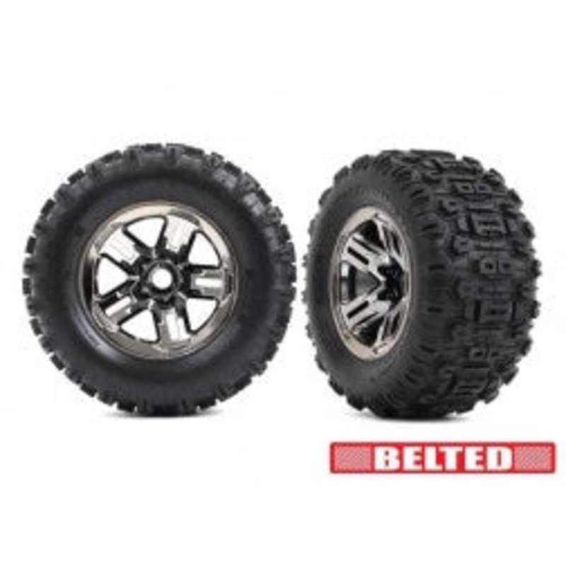 Traxxas 9573A T&W 3.8 BLK CHRM WHL W/SLDGEHMR