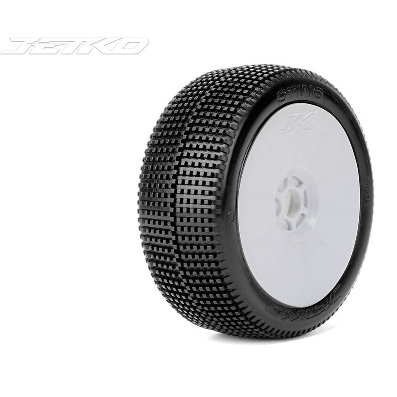Jetko JKO1001DWUSG STING: 1/8 Buggy/Dish/White Rim/Ultra Soft/Glued Pair