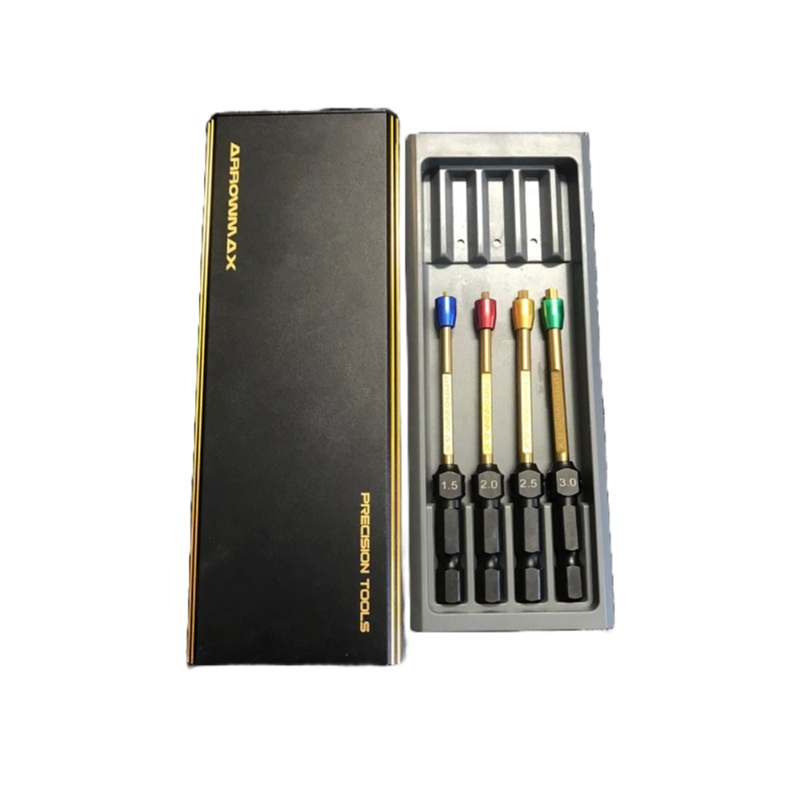 Arrowmax 0AM-502901 Power Tool Tip Set 4 Pieces Metric 1.5 2 2.5 3mm With Alu Case  Black Golden