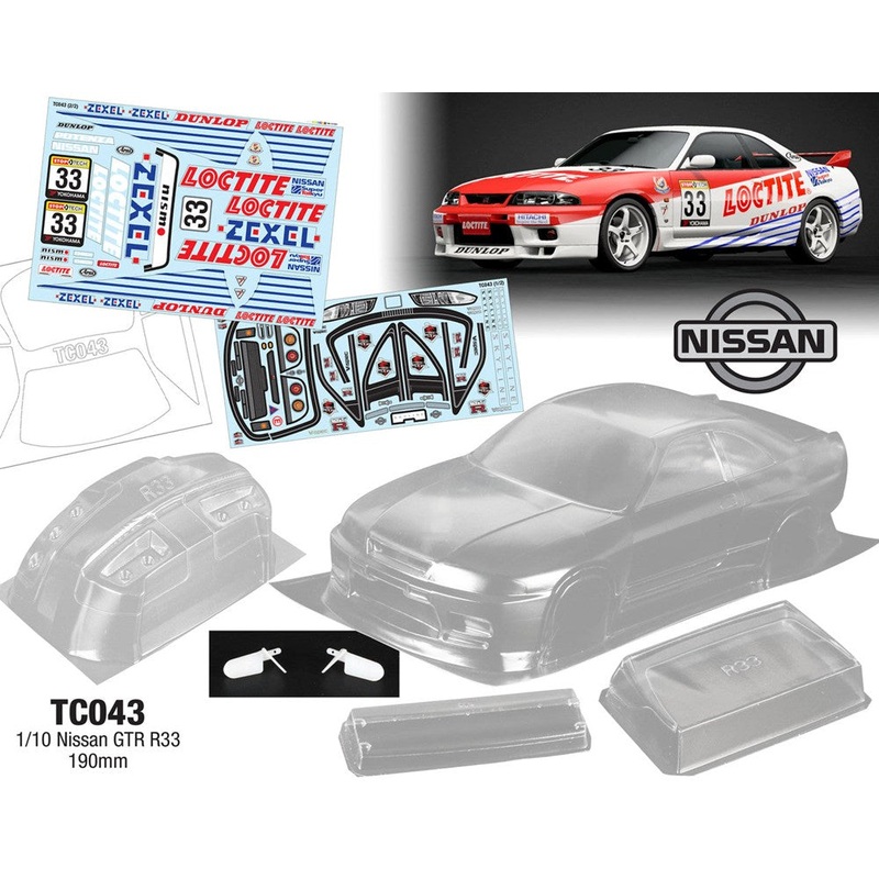 Team C TC043-L TC043 1/10 Nissan R33 GTR 190mm Wide WB 258mm with Loctite Decal Sheet