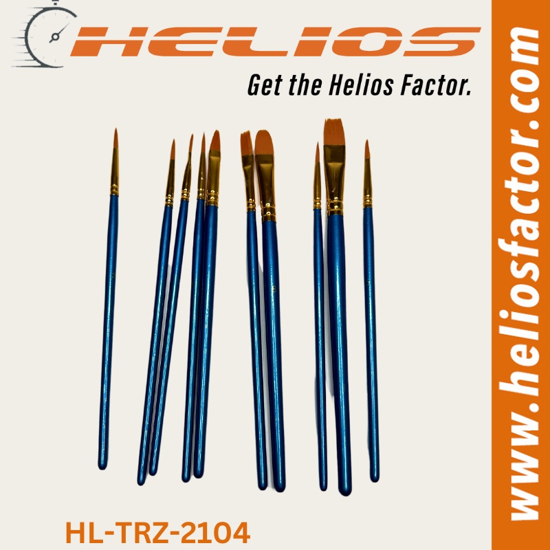 Helios – 10 Pcs Set Professional Nylon Paint Brush – Watercolor Acrylic – Wooden Handle