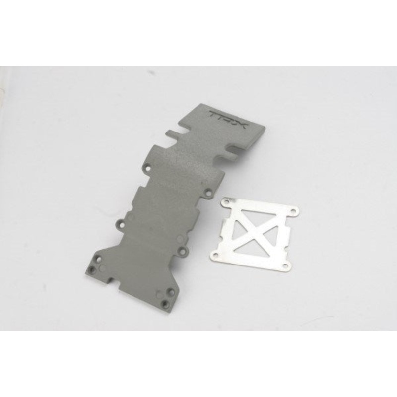 Traxxas 4938A – Skidplate Rear Plastic (Grey)/ Stainless Steel Plate