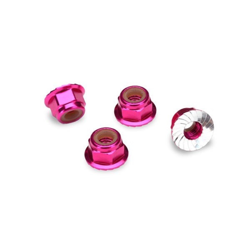 Traxxas 1747P – Nuts Aluminum Flanged Serrated (4Mm) (Pink-Anodized) (4)