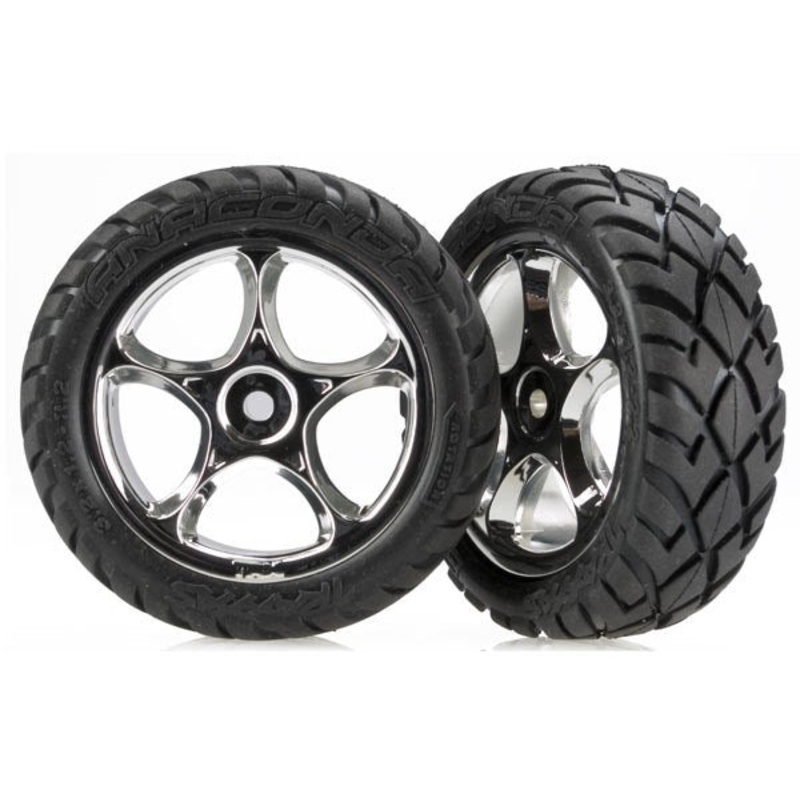Traxxas 2479R – Tires & wheels assembled (Tracer 2.2 chrome wheels Anaconda 2.2 tires with foam inserts) (2) (Bandit front)