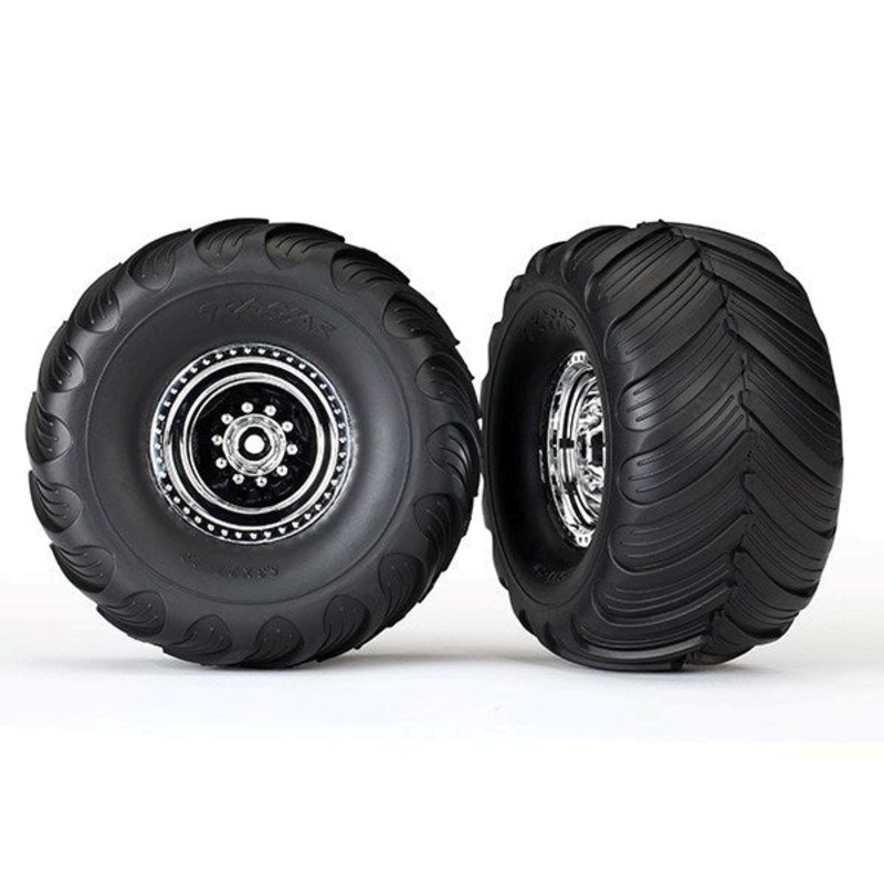 Traxxas 3663X – Chrome Wheels Terra Groove Dual Profile Tires (2)