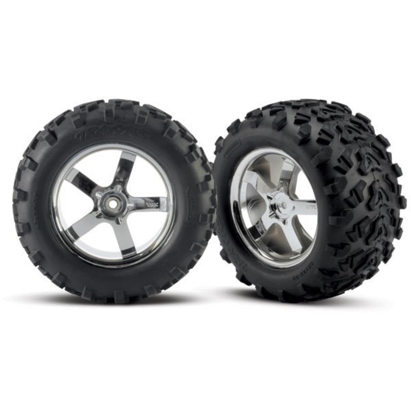 Traxxas 4973R – Tires & Wheels Assembled Glued (Hurricane Chrome Whee