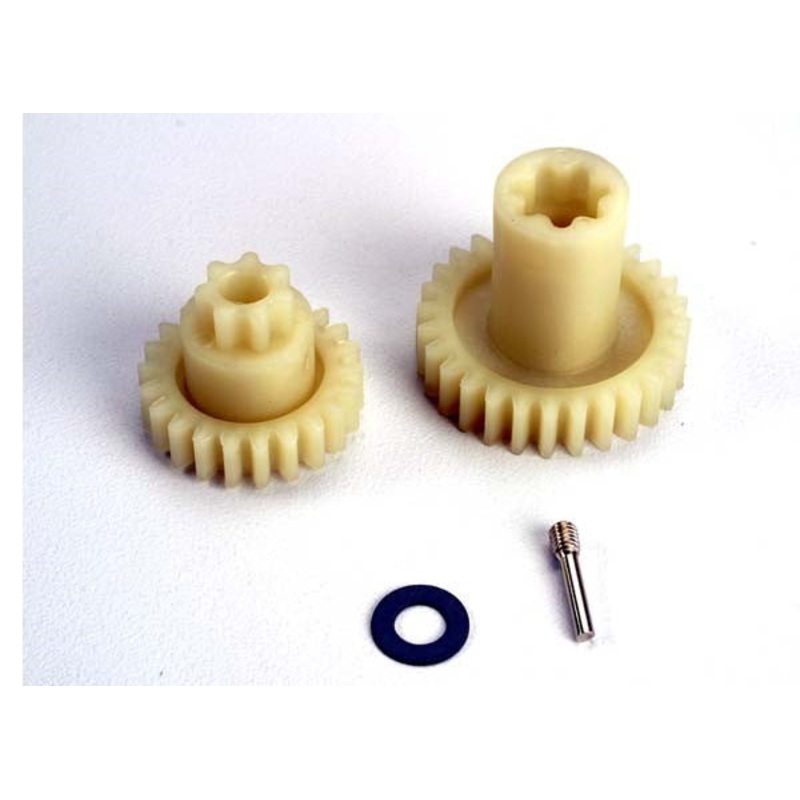 Traxxas 4995 – Primary gears: forward (28-T)/ reverse (22-T)/ set screw yoke pin M3/12 (1)/ 5x10x0.5mm Teflon washer (1)