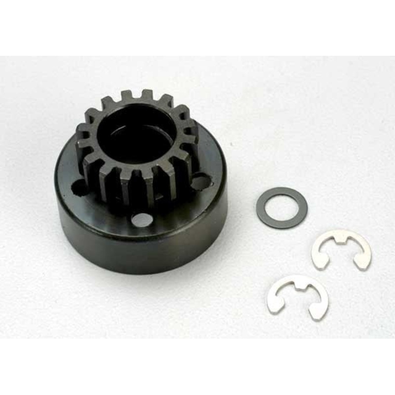 Traxxas 5215 – Clutch Bell (15-Tooth)/5X8X0.5mm Fiber Washer (2)/ 5mm e-clip (requires 5x11x4mm ball bearings part #4611) (1.0 metric pitch)