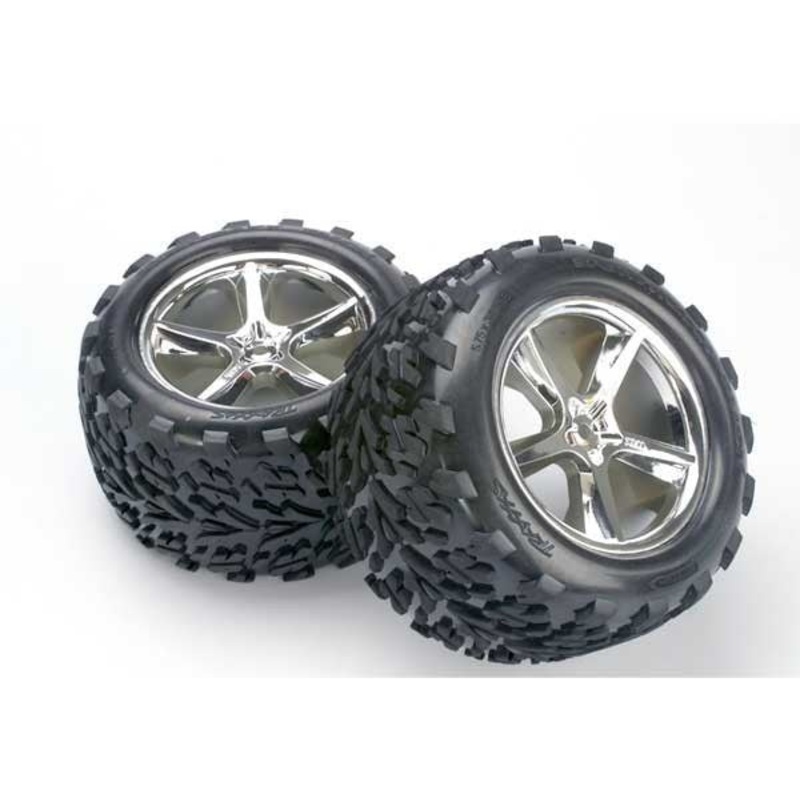 Traxxas 5374 – Tires & Wheels Assembled Glued (Gemini Chrome Wheels