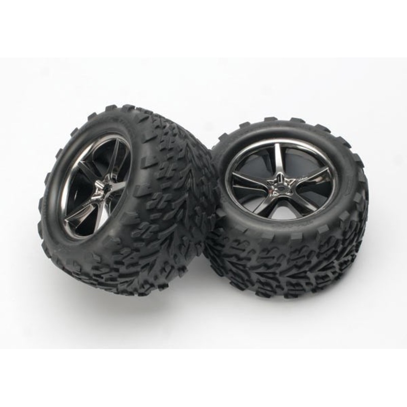 Traxxas 5374A – Tires & Wheels Assembled Glued (Gemini Black Chrome W
