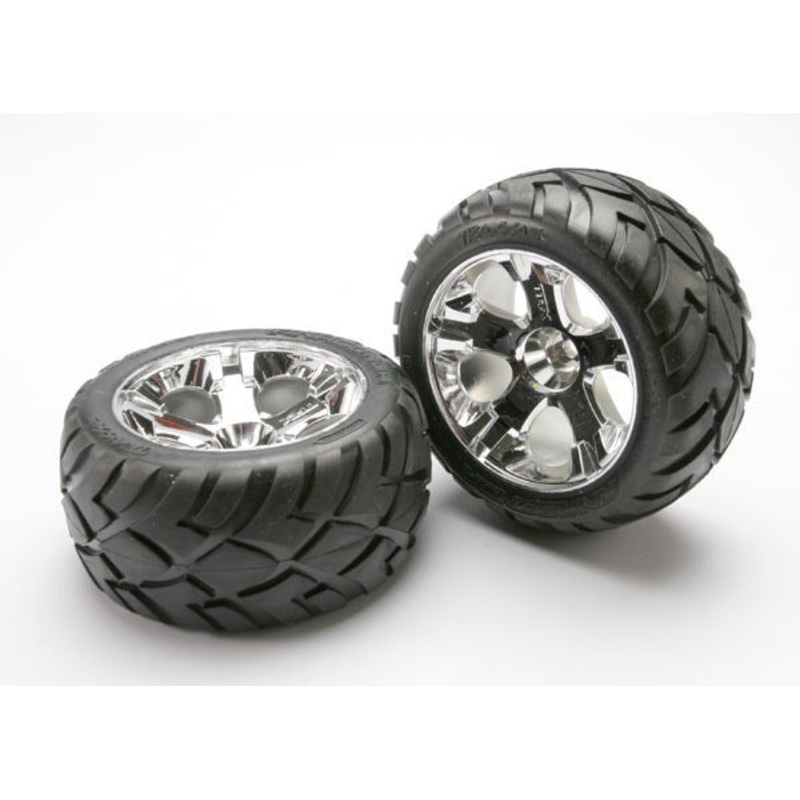 Traxxas 5577R – Tires & Wheels Assembled Glued (All-Star Chrome Wheel