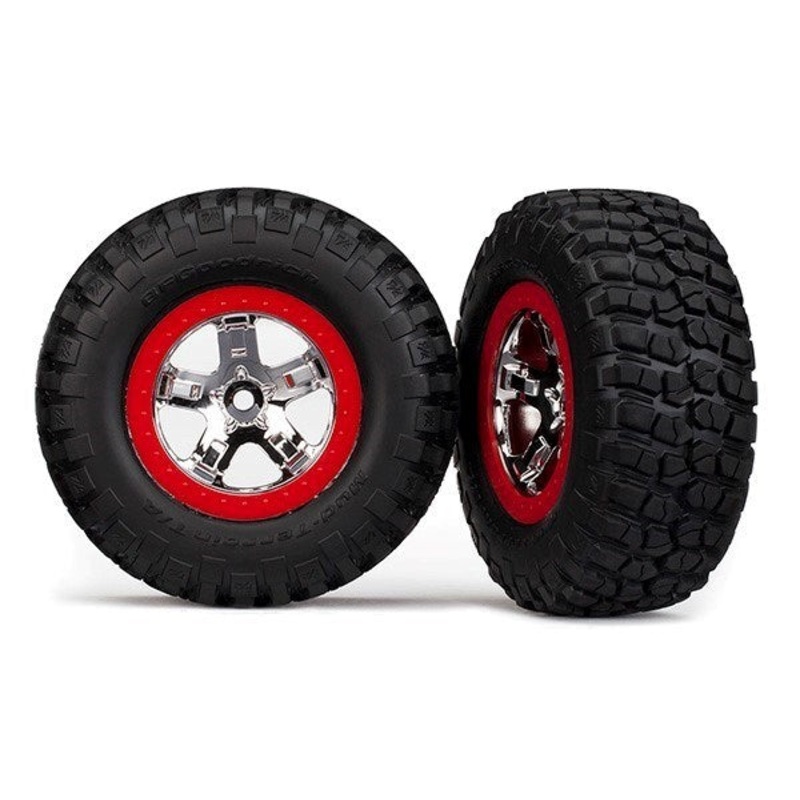 Traxxas 5869 – Tires & wheels assembled glued SCT red beadlock wheels (2) (2WD front)