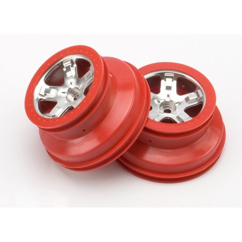 Traxxas 5874A – Wheels SCT Satin Chrome Red Beadlock Style Dual Profile (2.2 outer 3.0 inner) (2WD front) (2)