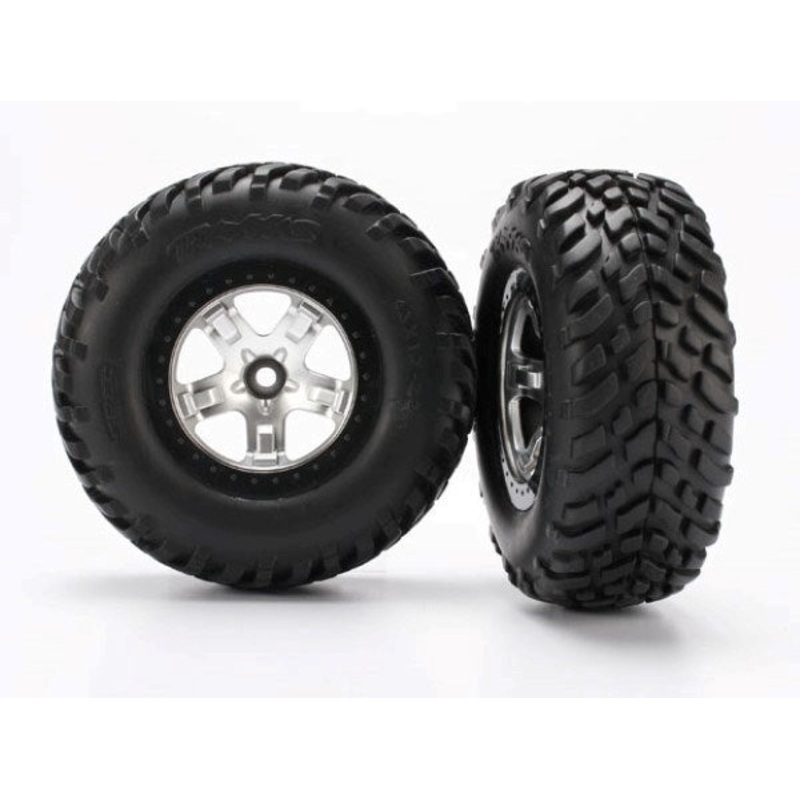 Traxxas 5875X – Tires & wheels assembled glued SCT satin black beadlock wheels (2WD f)