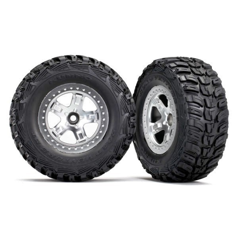 Traxxas 5881X – Tires & wheels assembled glued (SCT satin chrome beadlock style wheels Kumho tires foam inserts) (2) (2WD front)