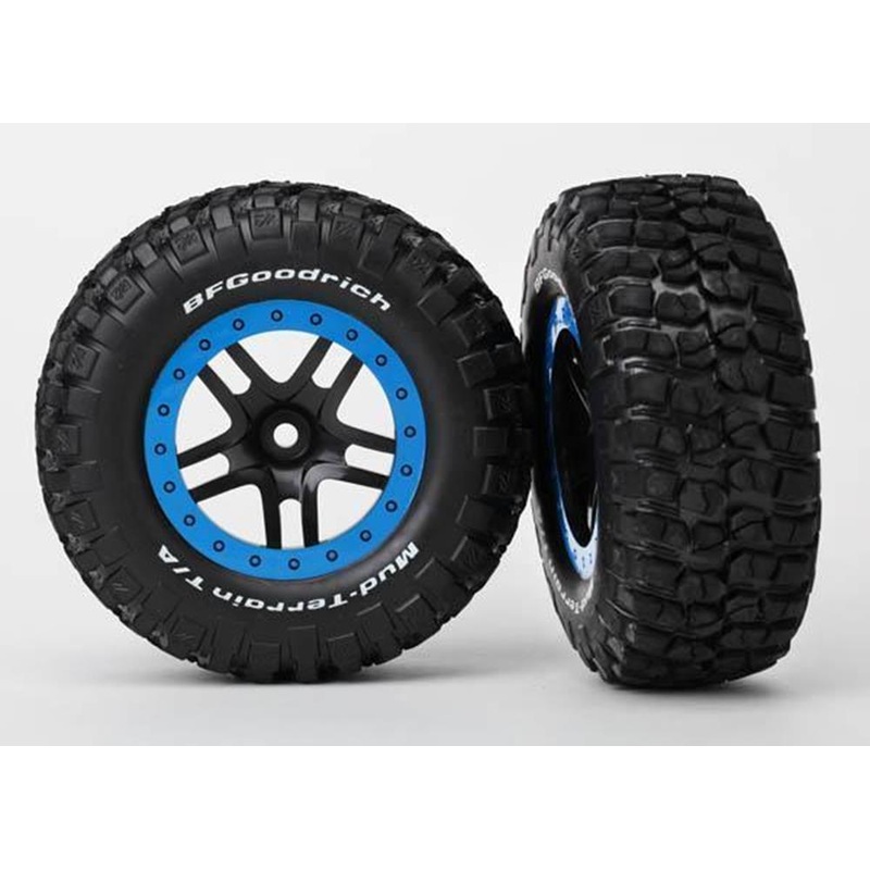 Traxxas 5885A – Sct Split-Spoke Black/Blue Beadlock Wheels Bfgoodrich Mud-Terrain Km2 Tires (2)