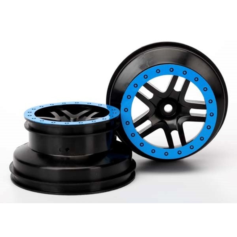 Traxxas 5886A – Wheels SCT Split-Spoke Black Blue Beadlock Style Dual profile (2.2 outer 3.0 inner) (2WD front) (2)