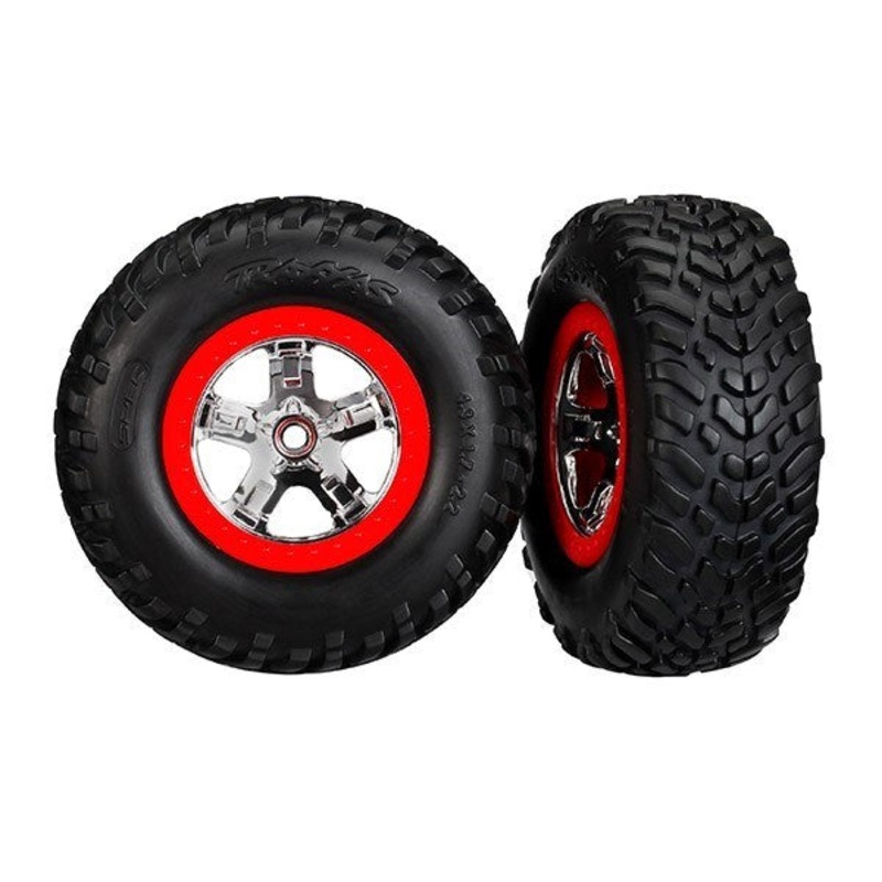 Traxxas 5888 – Tires & Wheels Glued Chrome Wheels Red Beadlock Style (2) (2Wd Front)