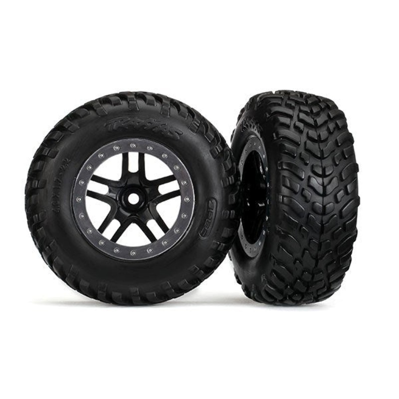 Traxxas 5890 – Tires & Wheels Glued Black Satin Chrome Beadlock Style Wheels (2) (2Wd Front)