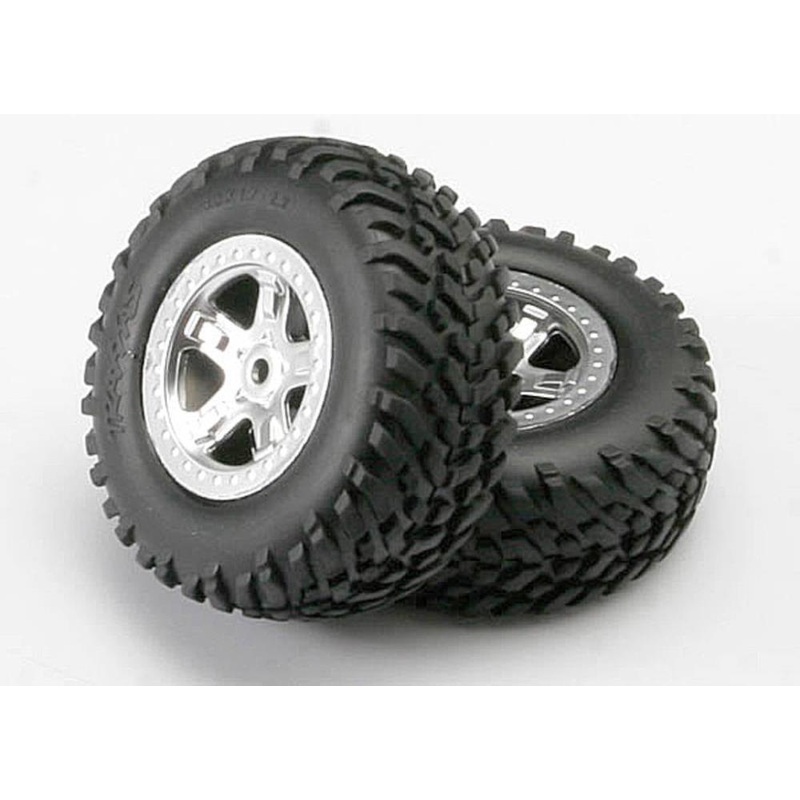 Traxxas 5973 – Tires & Wheels Glued Satin Chrome Beadlock Style Wheels (2)
