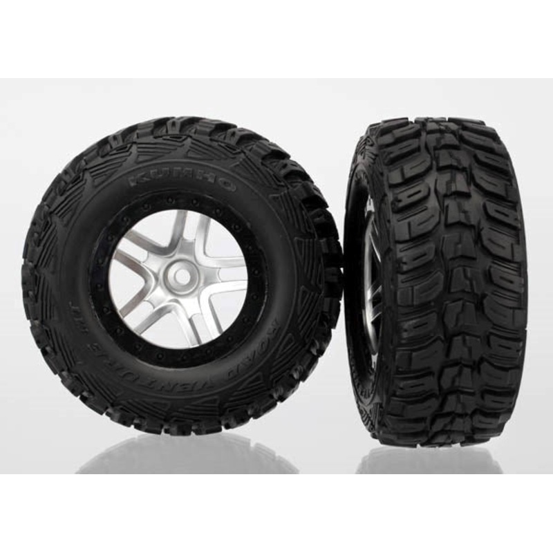 Traxxas 6874 – Tires & wheels assembled glued SCT chrome black beadlock wheels (2) (4WD f/r 2WD r)