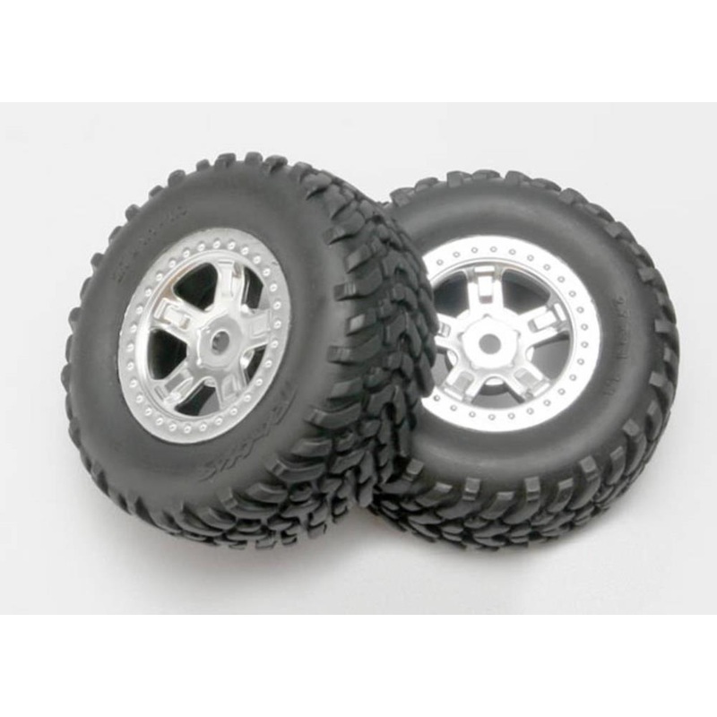 Traxxas 7073 – Sct Satin Chrome Wheels Sct Off-Road Racing Tires (2)