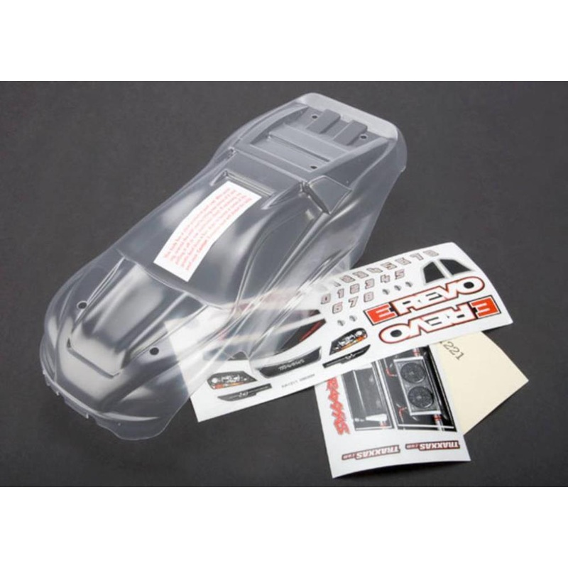 Traxxas 7111 – Body 1/16 E-Revo (Clear Requires Painting)/ Grill And Lights Decal Sheet