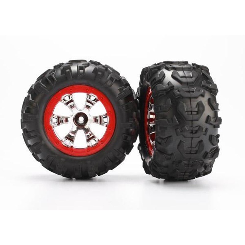 Traxxas 7272 – Geode Chrome Red Beadlock Style Wheels Canyon At Tires (2)
