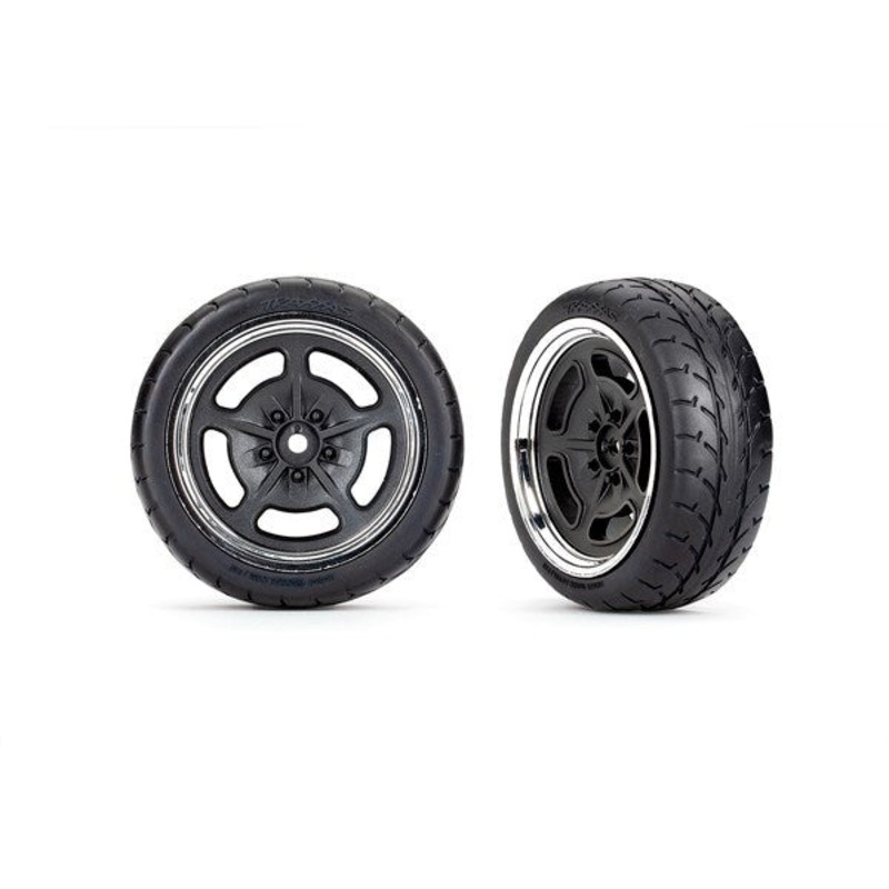 Traxxas 9372 – Tires and wheels assembled glued (black with chrome wheels 2.1 Response tires) (front) (2)