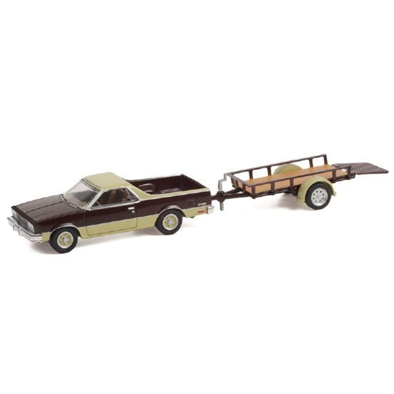 GreenLight 32240-B 1/64 1984 Chevrolet El Camino Conquista w/Utility Trailer – Maroon/Beige