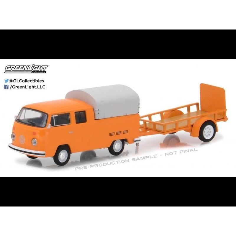 GreenLight GL-32110-A 1/64 1978 Volkswagen T2 Type 2 Double Cab Pickup with Canopy and Utility Trailer