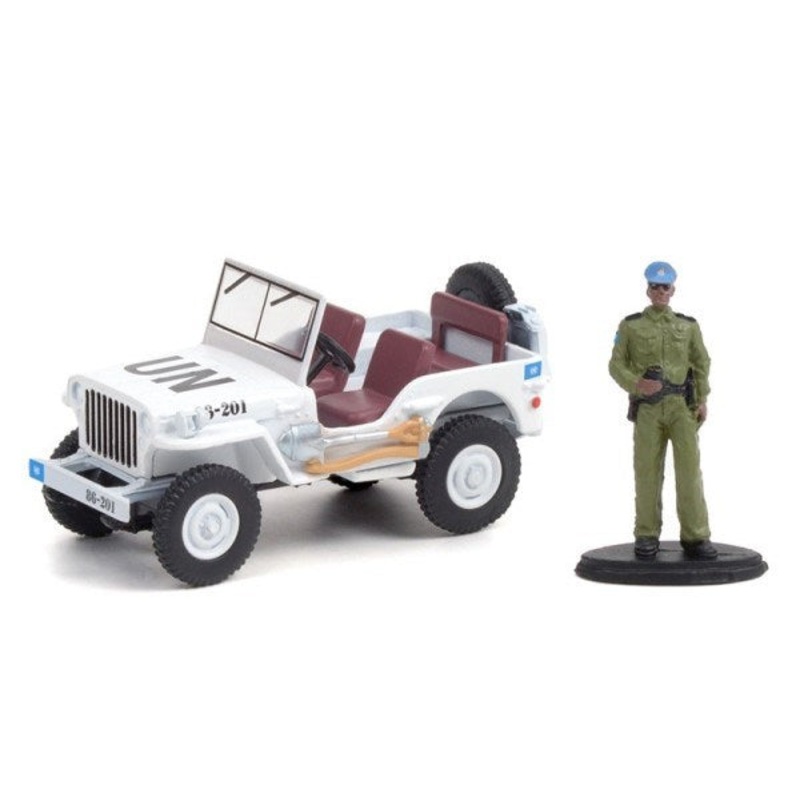 GreenLight GL-97110-A 1/64 1942 Willys MB Jeep- UN with UN Security Officer