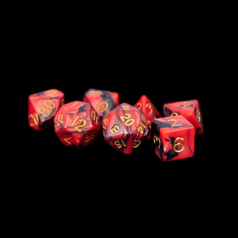 MDG MDG113 Acrylic Dice: Red/Black w/ Gold Numbers Poly