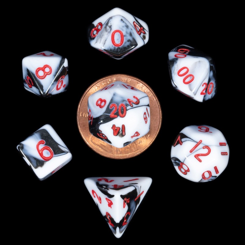 MDG MDG41031 Mini Polyhedral Dice Set: Marble with Red Nu