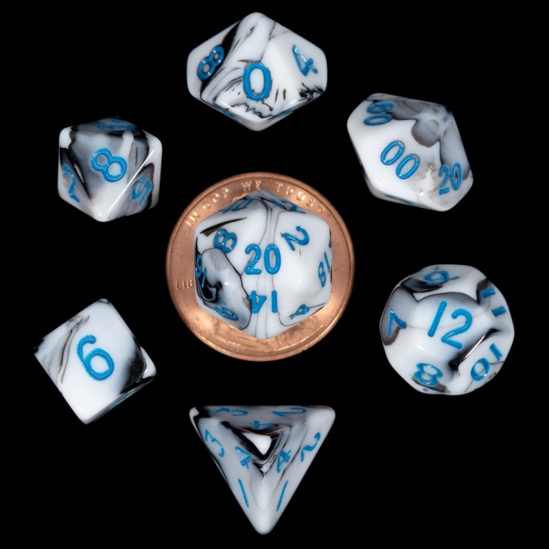 MDG MDG41032 Mini Polyhedral Dice Set: Marble with Blue N