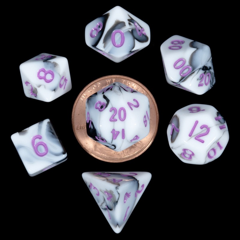 MDG MDG41037 Mini Polyhedral Dice Set: Marble with Purple