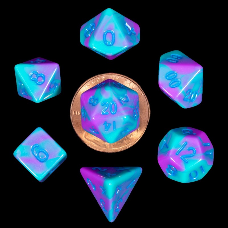 MDG MDG4172 Mini Polyhedral Dice Set: Purple/Teal w/ Blu