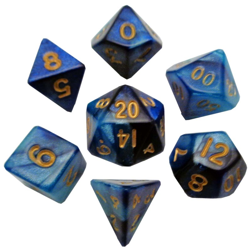 MDG MDG422 Mini Polyhedral Dice Set: Blue/Light Blue w/