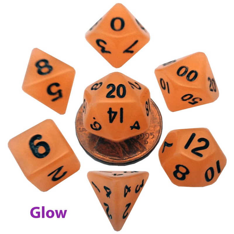 MDG MDG4304 Mini Polyhedral Dice Set: Glow Orange with B