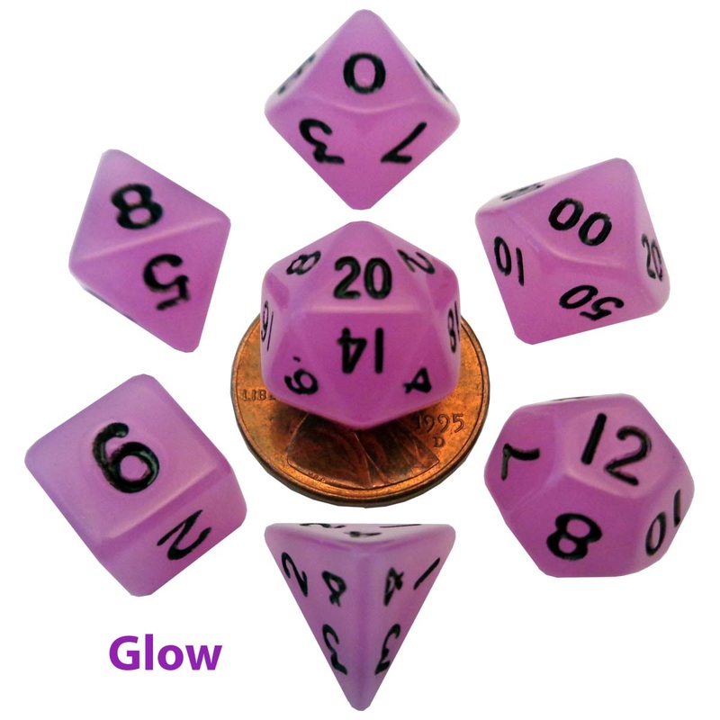 MDG MDG4307 Mini Polyhedral Dice Set: Glow Purple with B