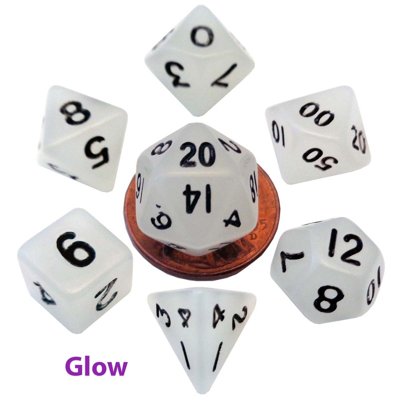 MDG MDG4310 Mini Polyhedral Dice Set: Glow Clear with Bl