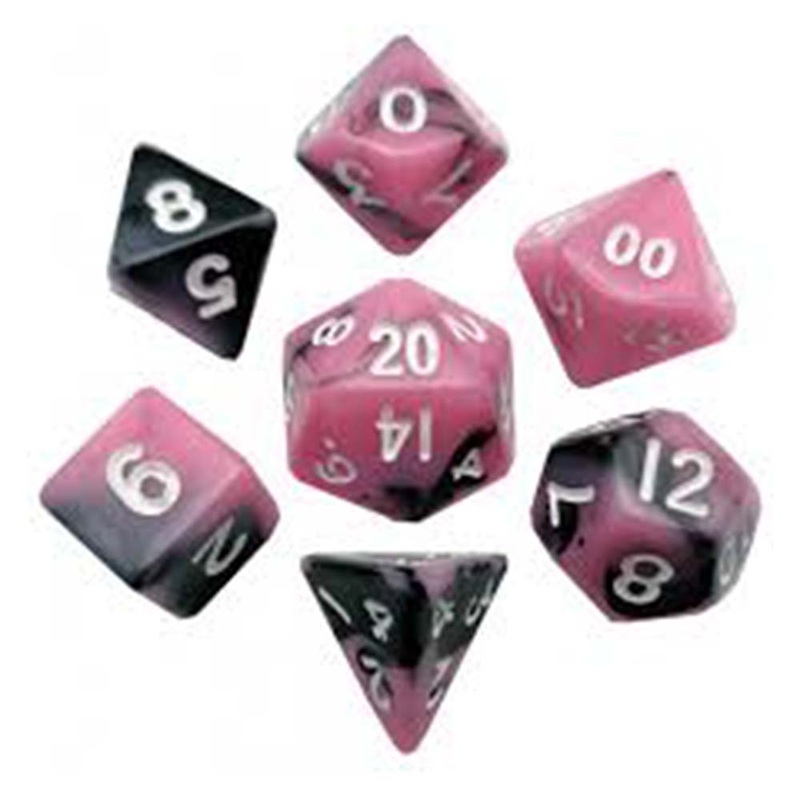 MDG MDG473 Mini Polyhedral Dice Set: Pink/Black w/ Gold Numbers