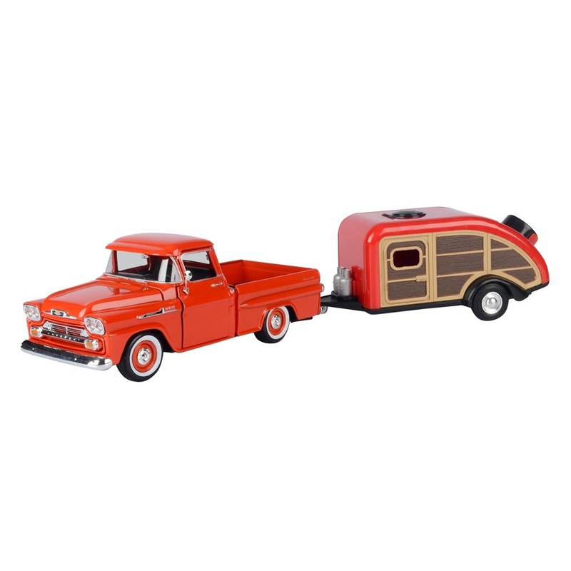 Motormax MX-79311/76083 1/24 1958 Chevrolet Apache Fleetline Pickup with House Trailer