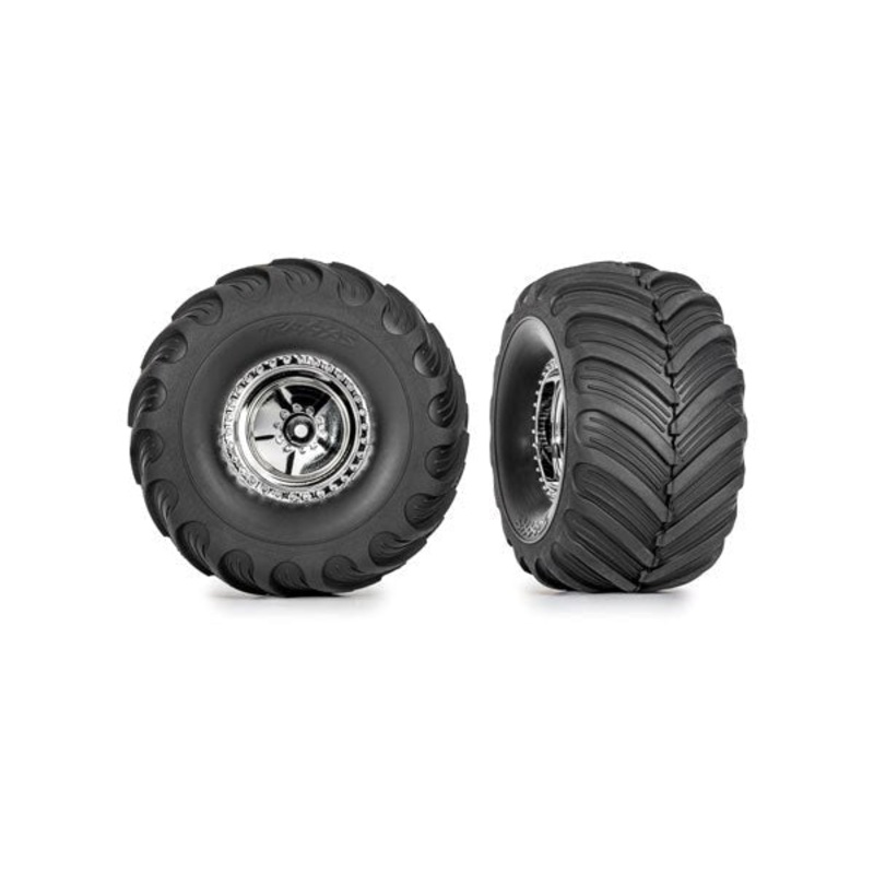 Traxxas 9867 Tires & Wheels Assembly Chrome Wheel Chevron Tire