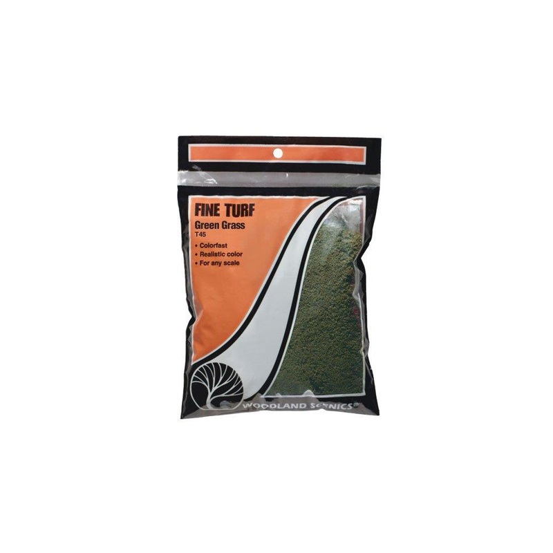 Woodland Scenics T45 Fine Turf Green Grass (21.6 in^3/353 cm^3) – Bagged