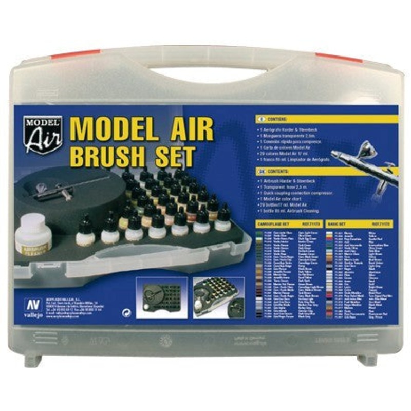 Vallejo AV71172 Model Air 29 Basic colours set +Airbrush Plastic Case
