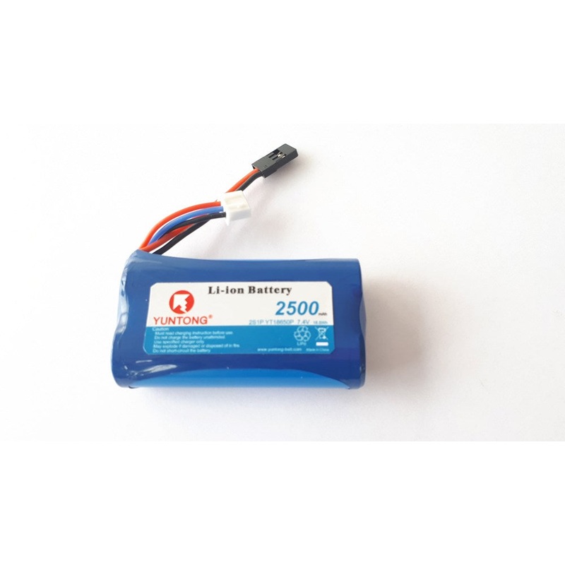Yuntong YT25002S-JR 2S 7.4V 2500mAh Li-Ion 18650 cell Rx pack w/JR Plug HD 50mm lead XH balance. Suitable for all HV Aircraft/Car applications and LOSI 8IGHT-X 2.0 & XT 70x19x37mm 95g.