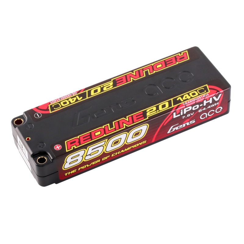 Gens Ace GA8500-2S140-RL2.0 Redline 2.0 8500mAh 2S 7.6V 140C HardCase 58# HV Lipo Battery with 5.0mm bullet 302g 139x47x25mm