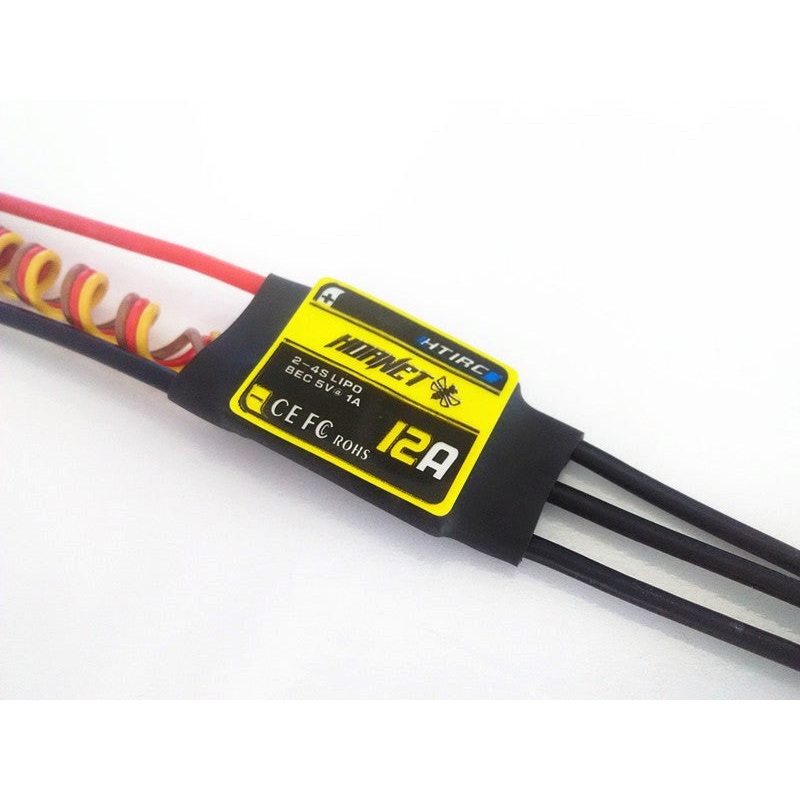 HTIRC HTI-H12-241701 H-12A. Hornet 12A. Aircraft Heli ESC. Burst 12A/15A 2-4LiPo 5-12NC BEC 5V/1A By HTIRC 24x19x6.5mm 11g (No Plugs)